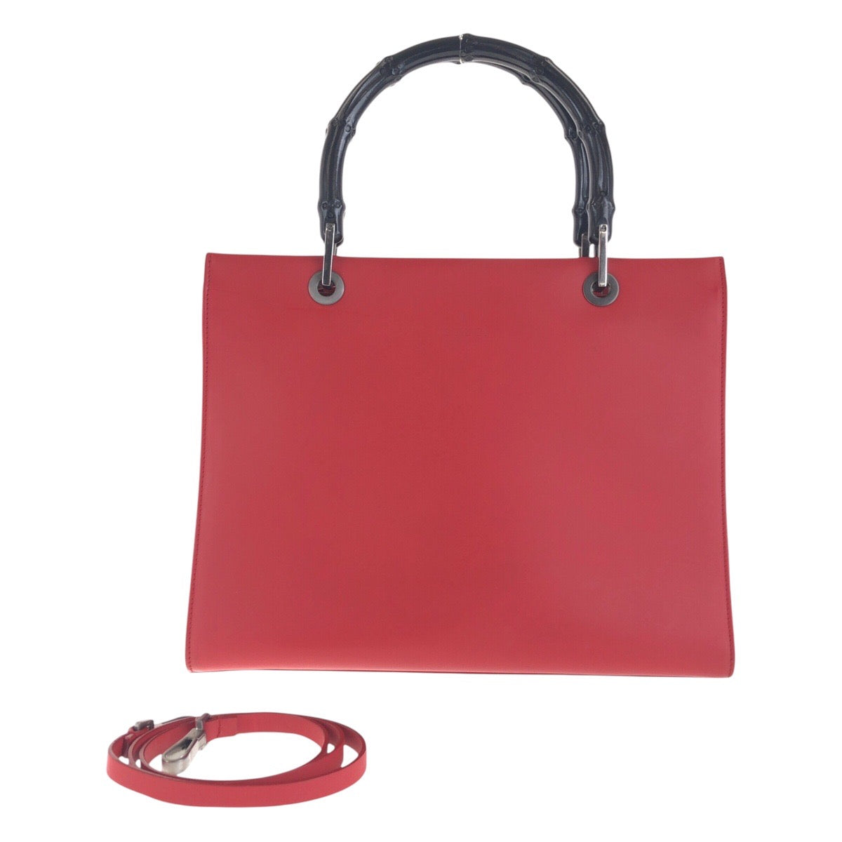 GUCCI Tote Bag 012 1016 leather Red black Tote Bag Shoulder Bag 2WAY Bamboo Women Used