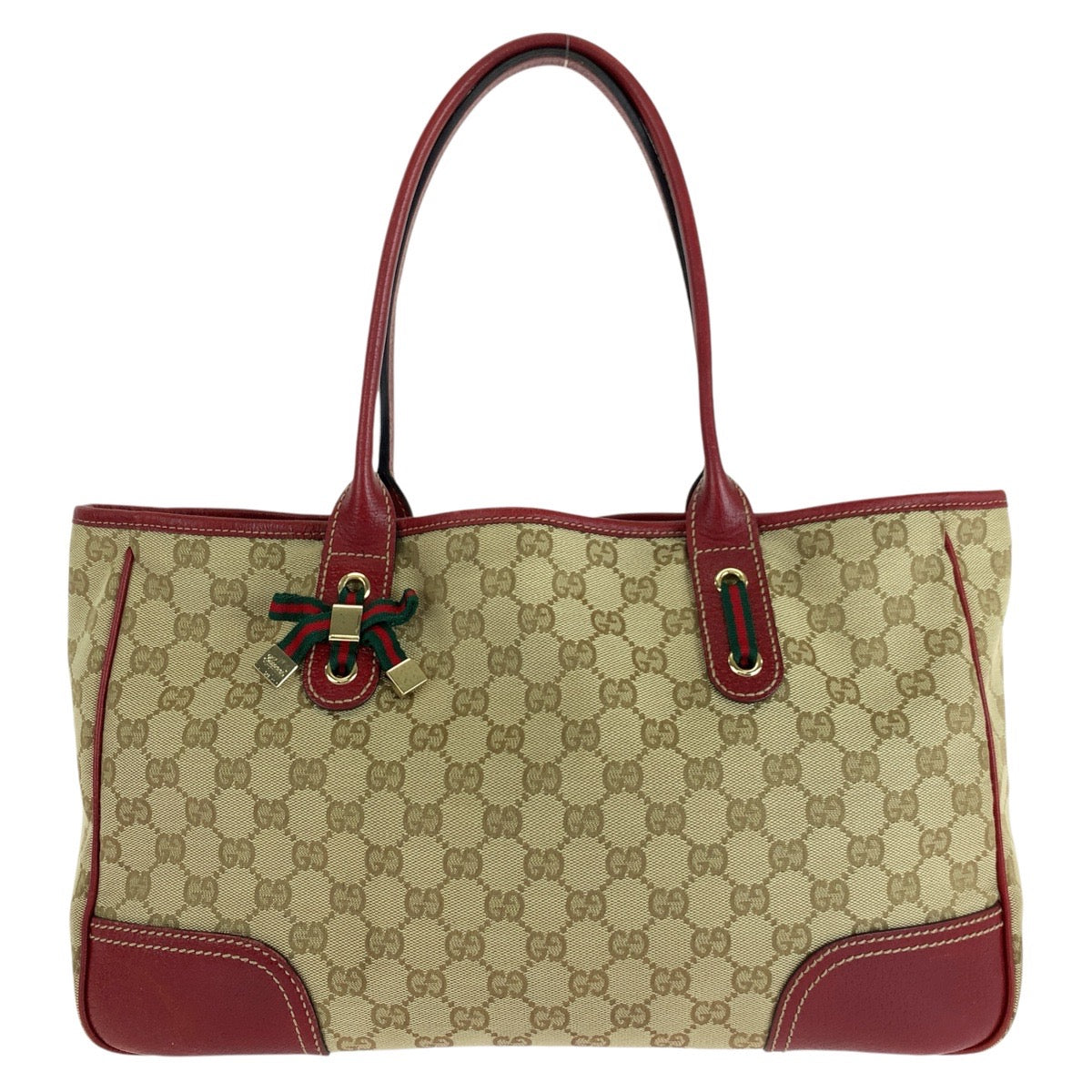 GUCCI Tote Bag 163805 GG canvas, leather Beige Red Gold Metal Tote Bag Shoulder Bag Sherry Line Princess Women Used
