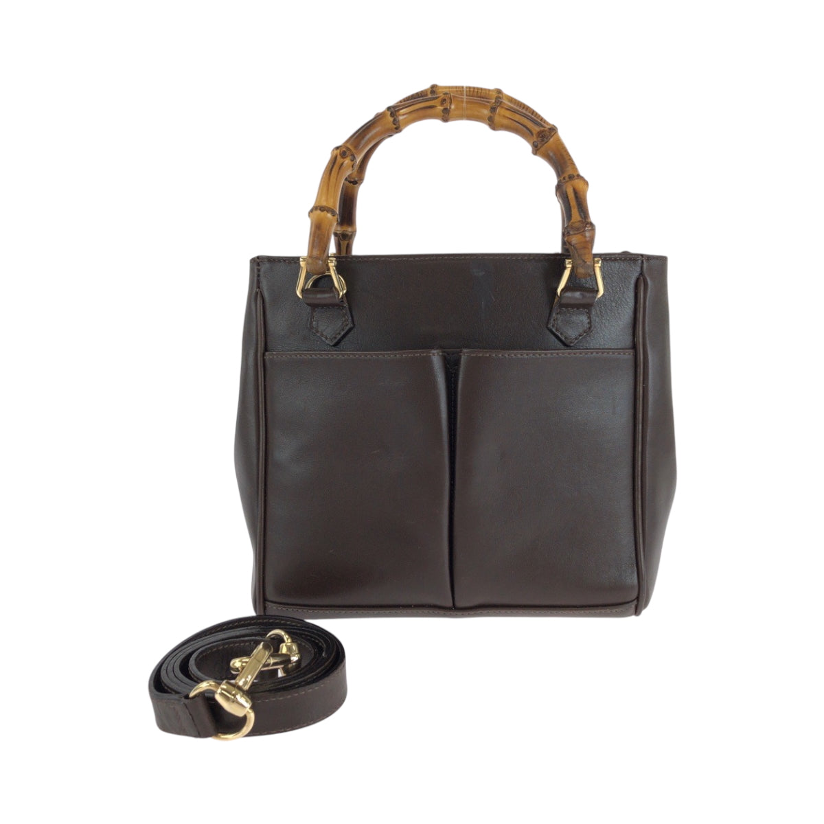 GUCCI Handbag 000 032 0015 leather Brown Gold Metal Shoulder Bag Handbag 2way Bamboo Women Used