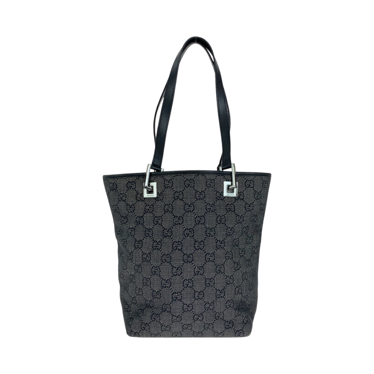 GUCCI Tote Bag 31244 GG canvas Black SilverMetal Tote Bag Shoulder Bag Women Used