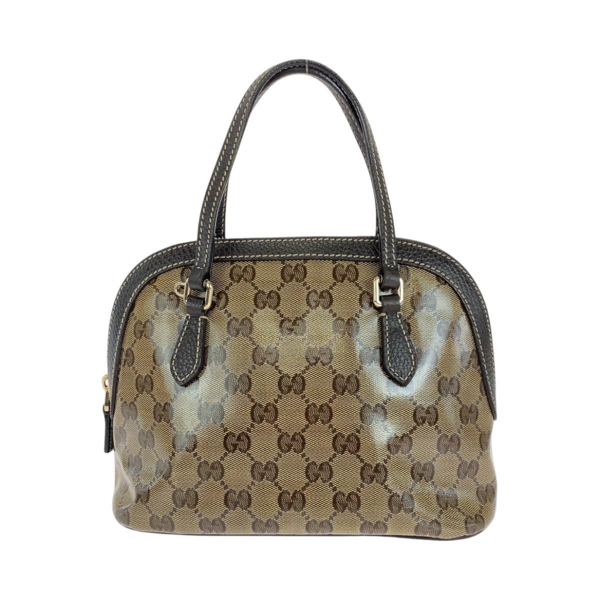 GUCCI Handbag 351403 PVC Brown Beige Gold Metal Handbag GG crystal Women Used