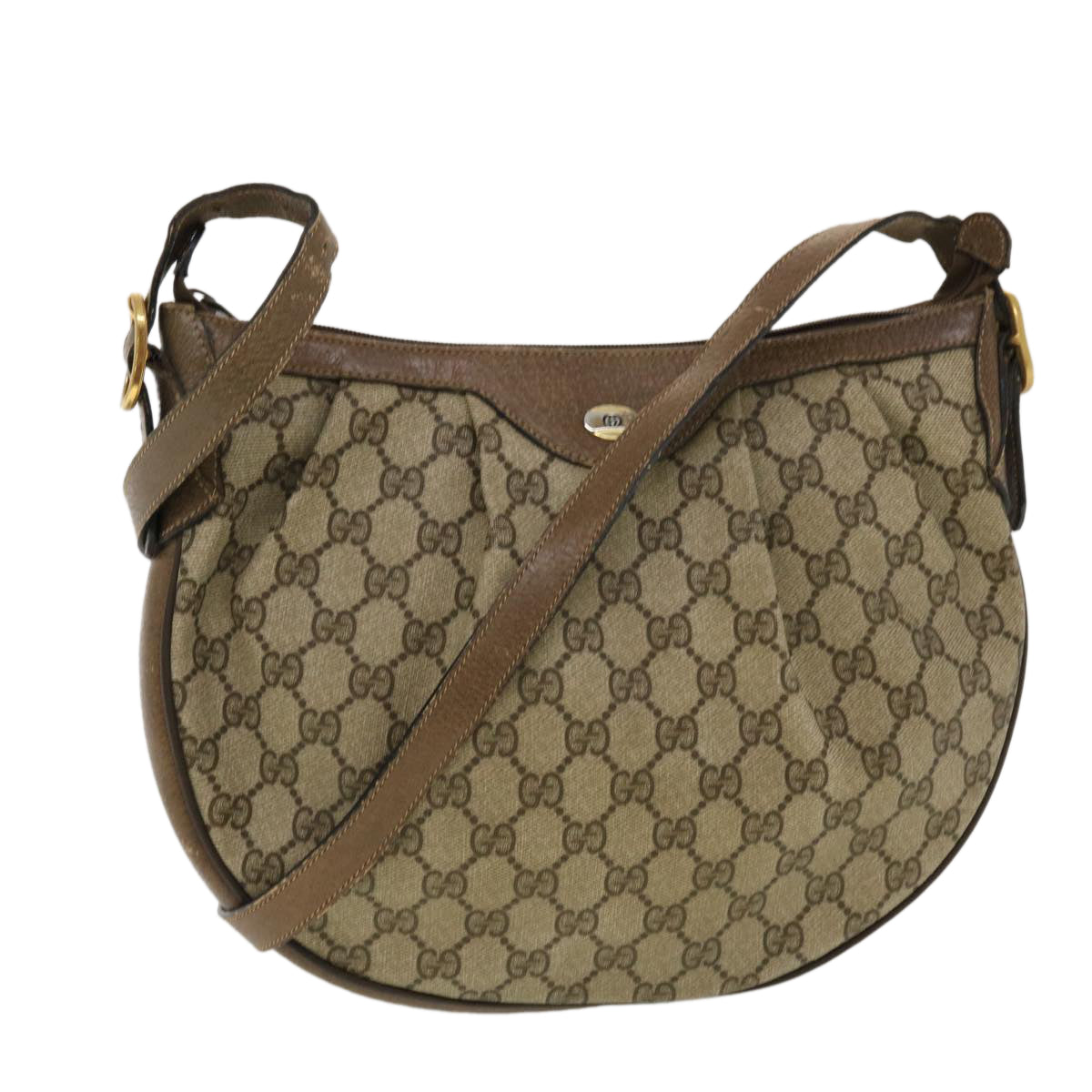 GUCCI GG Canvas Shoulder Bag PVC Leather Beige 41.02.058 43239