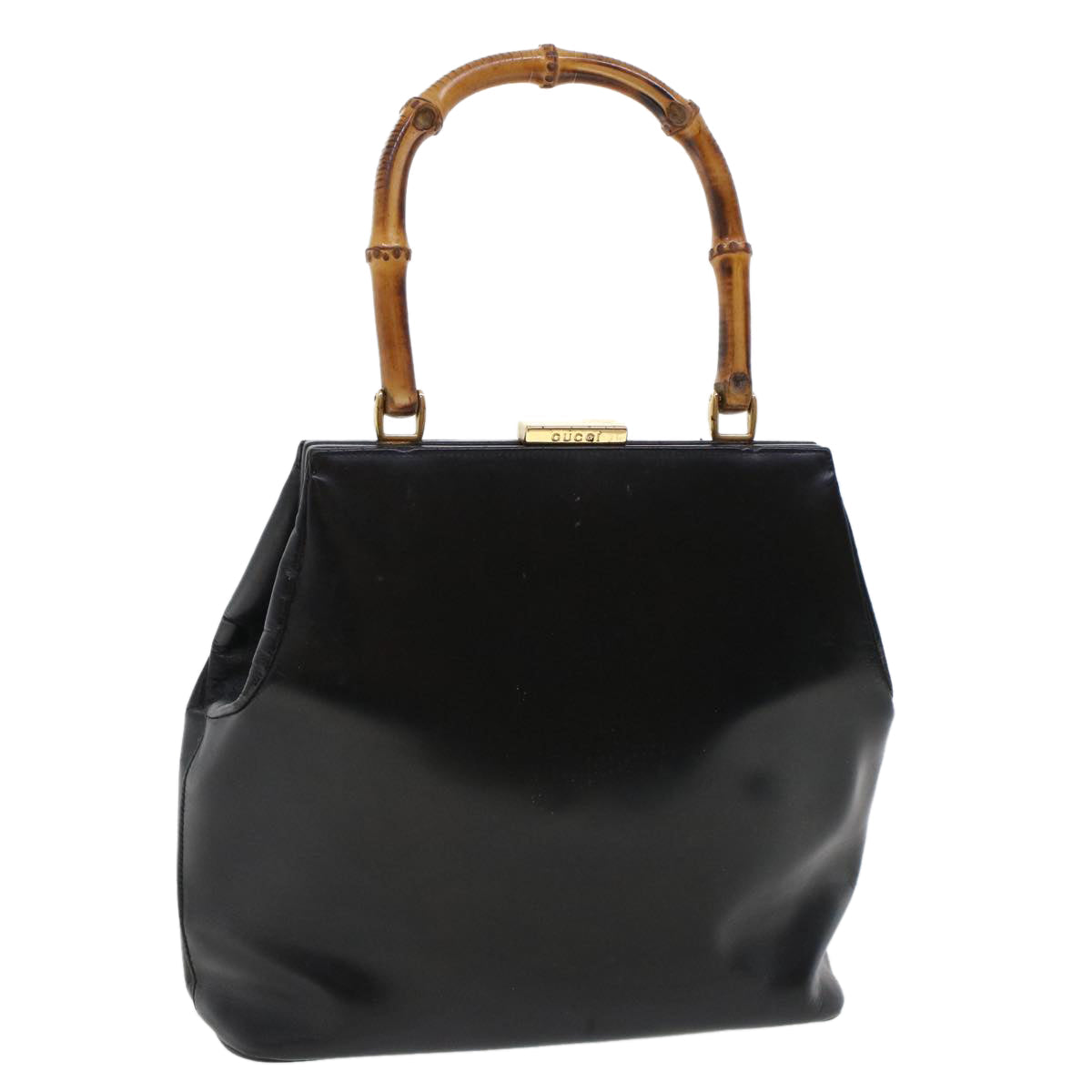 GUCCI Bamboo Gamaguchi Hand Bag Leather Black 000.781.0295 43320