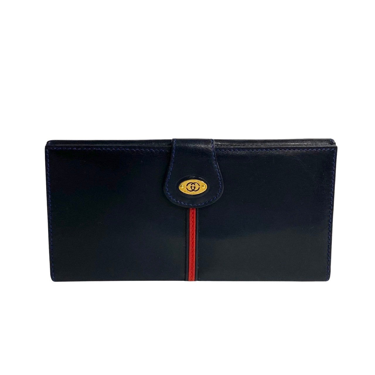 GUCCI Long Wallet Purse leather Navy Sherry line