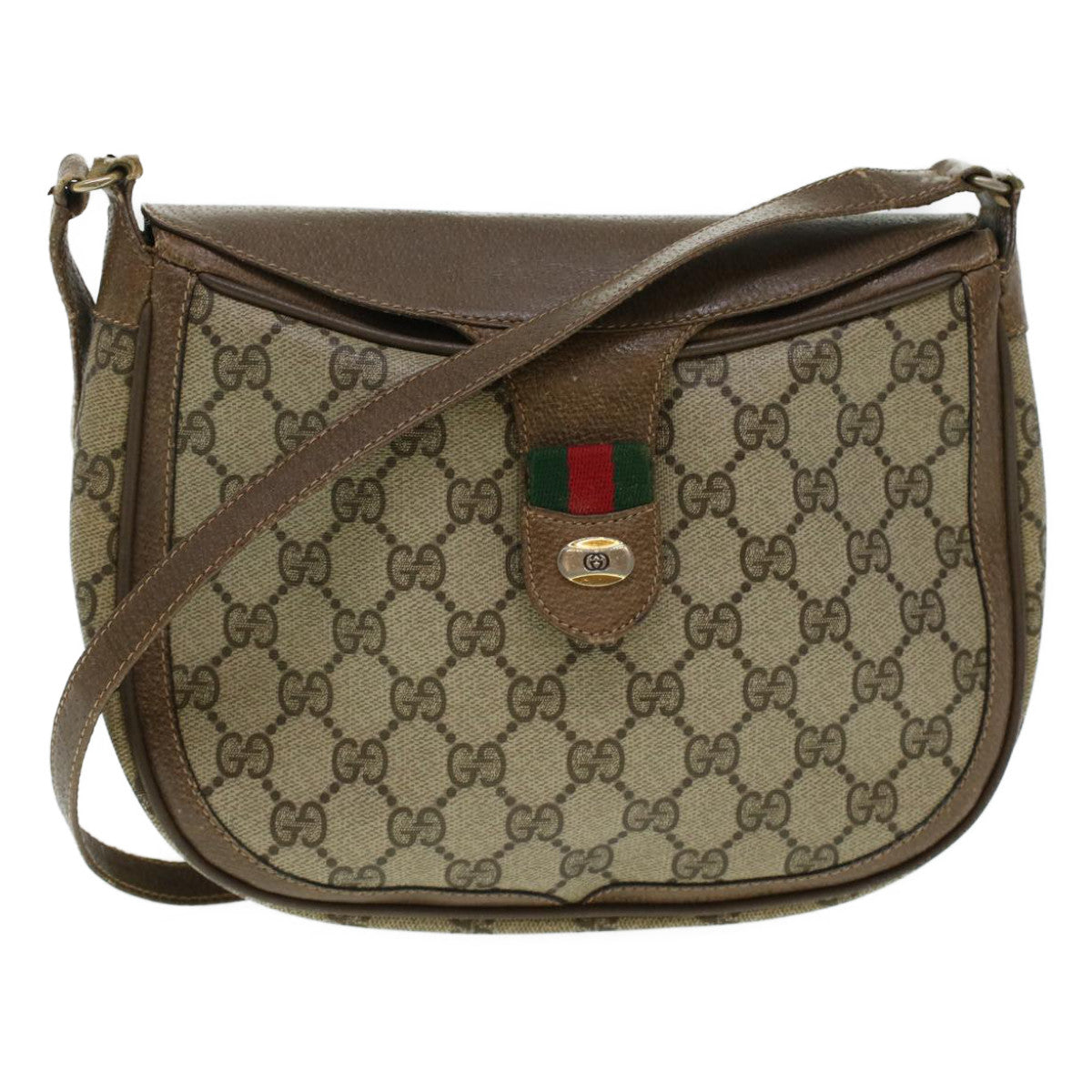 GUCCI GG Canvas Web Sherry Line Shoulder Bag Beige Red 10.02.056 44259