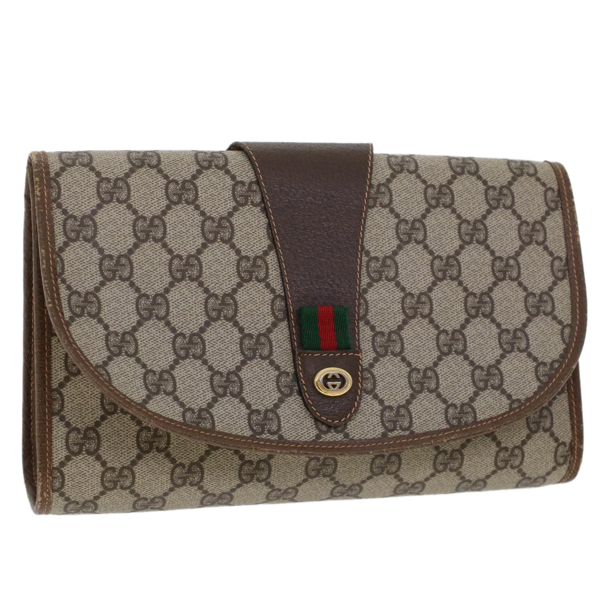 GUCCI GG Canvas Web Sherry Line Clutch Bag Beige Red Green 156.01.030 44751