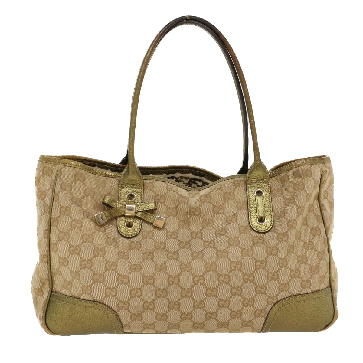 GUCCI GG Canvas Shoulder Bag Leather Beige Gold 168805 47525