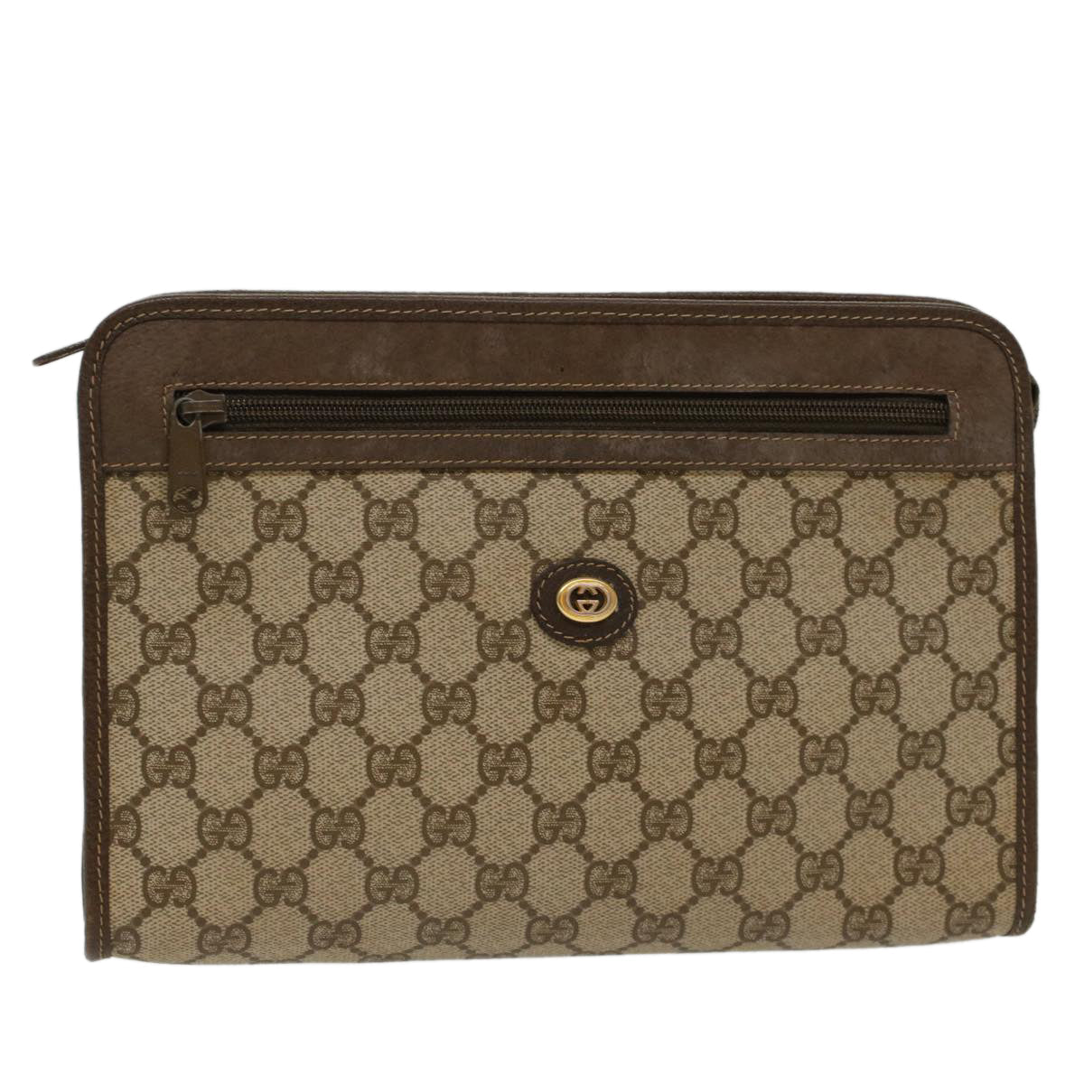 GUCCI GG Canvas Clutch Bag PVC Leather Beige 97.01.037 48147