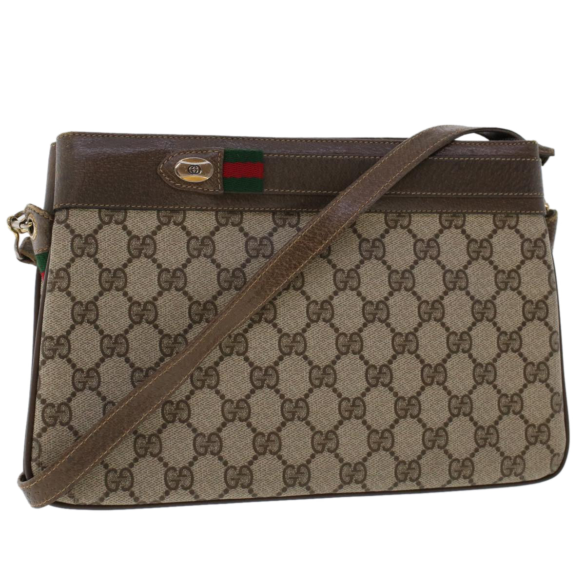 GUCCI GG Canvas Web Sherry Line Shoulder Bag Beige Red 904.02.035.. 48148