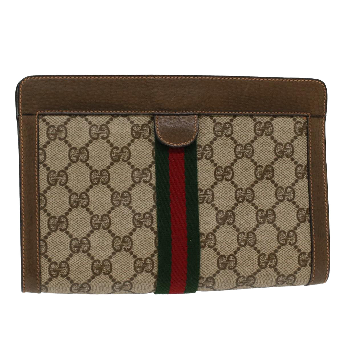 GUCCI GG Canvas Web Sherry Line Clutch Bag Beige Red Green 89.01.001 48199