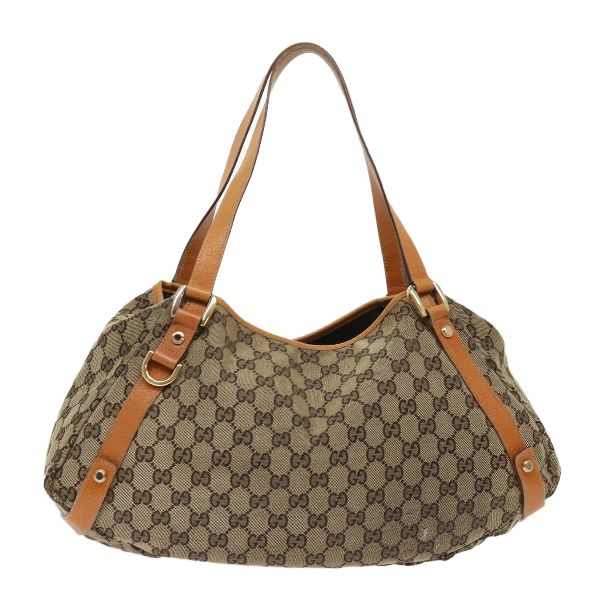 GUCCI GG Canvas Hand Bag Leather Brown 48449