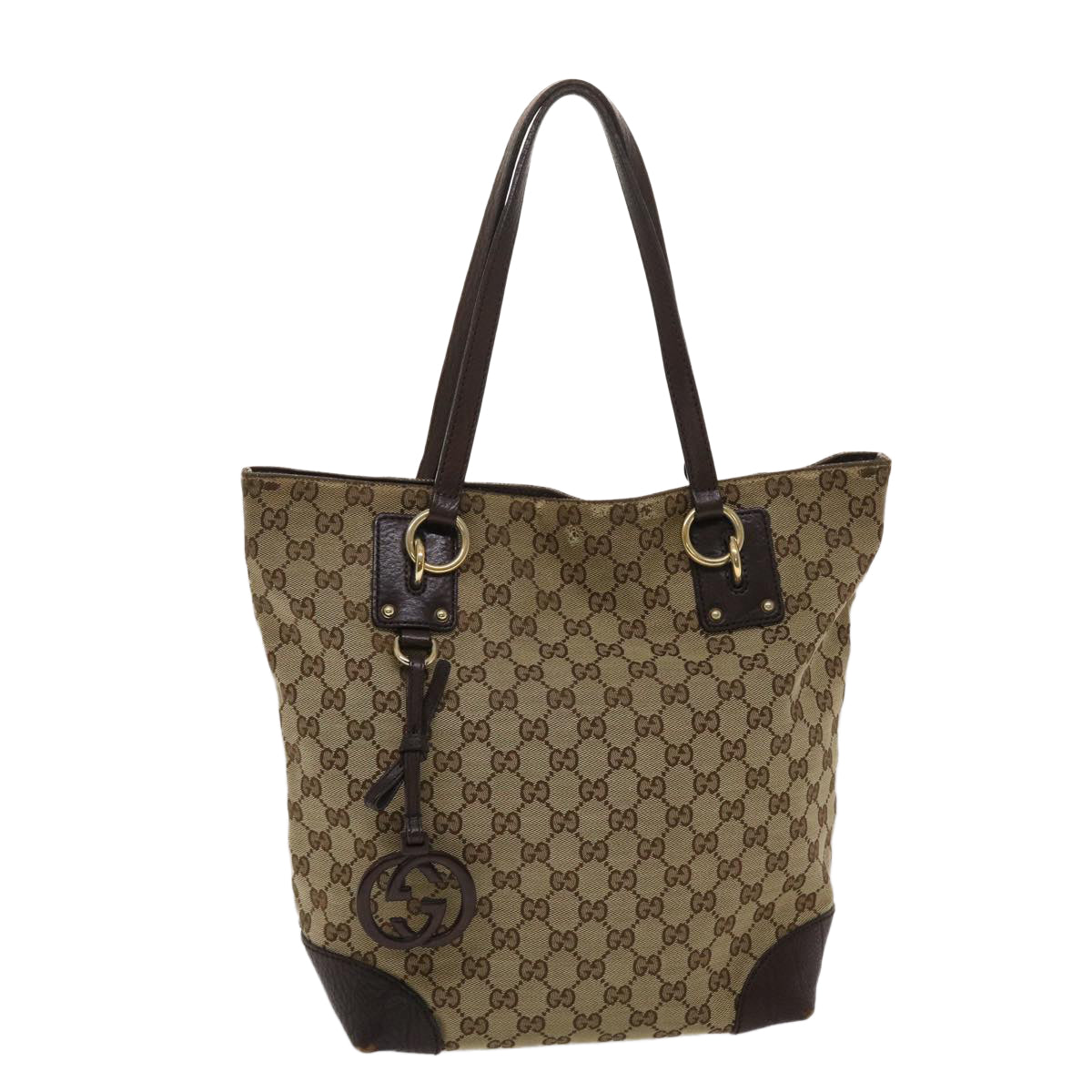 GUCCI GG Canvas Tote Bag Beige Dark Brown 49048