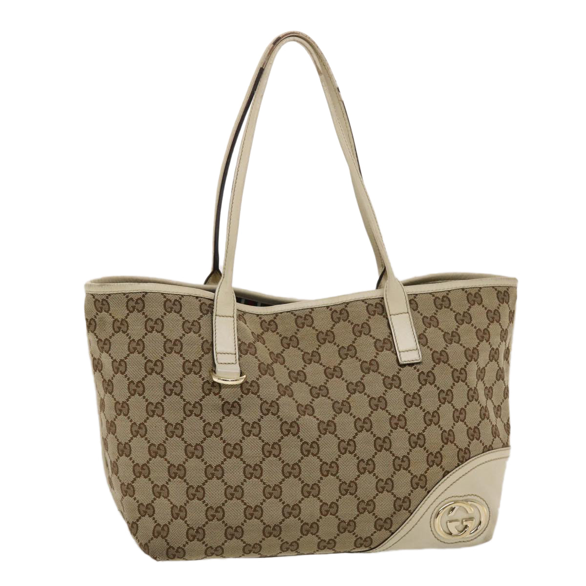 GUCCI GG Canvas Tote Bag Beige White 49055