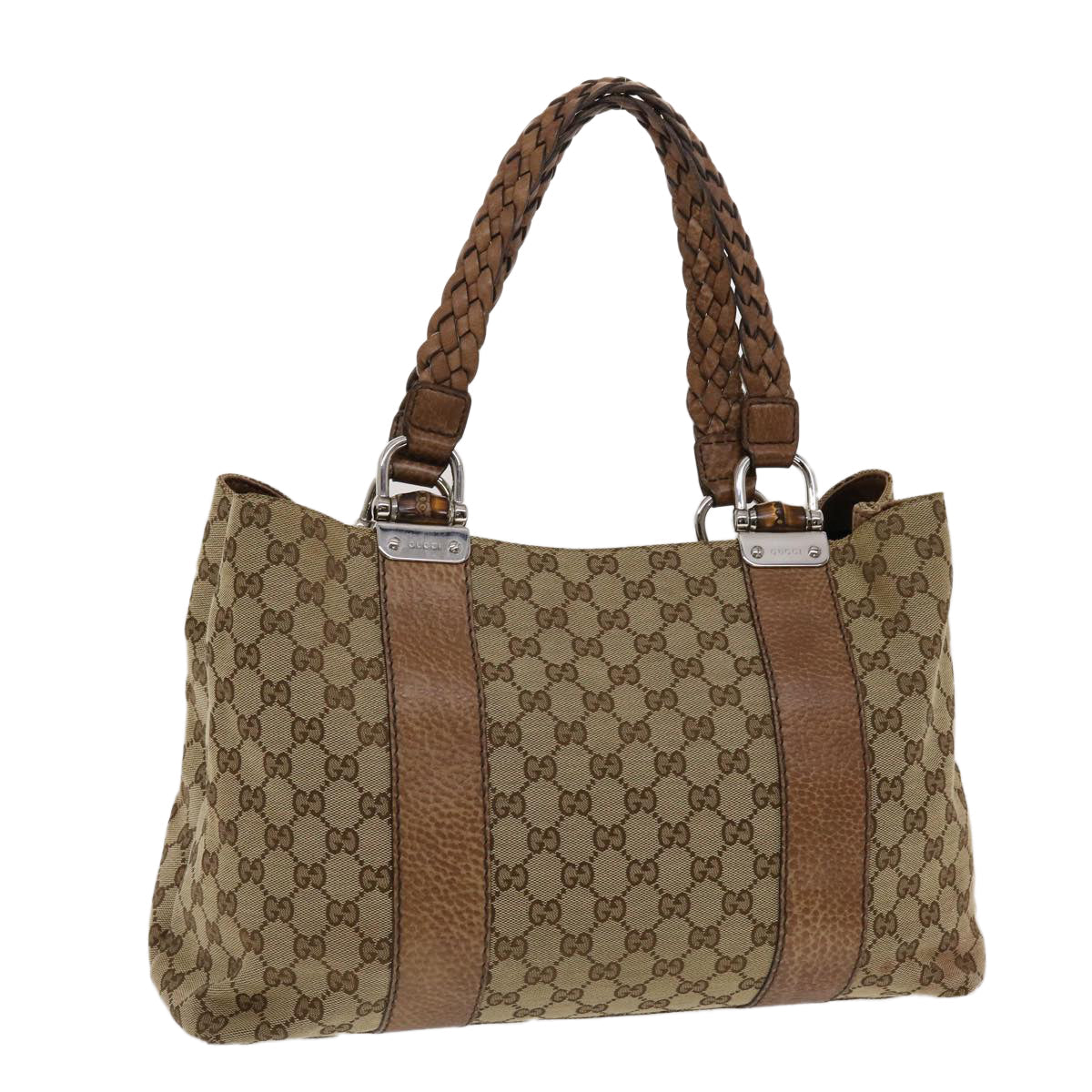 GUCCI GG Canvas Bamboo Tote Bag Beige Brown 49058