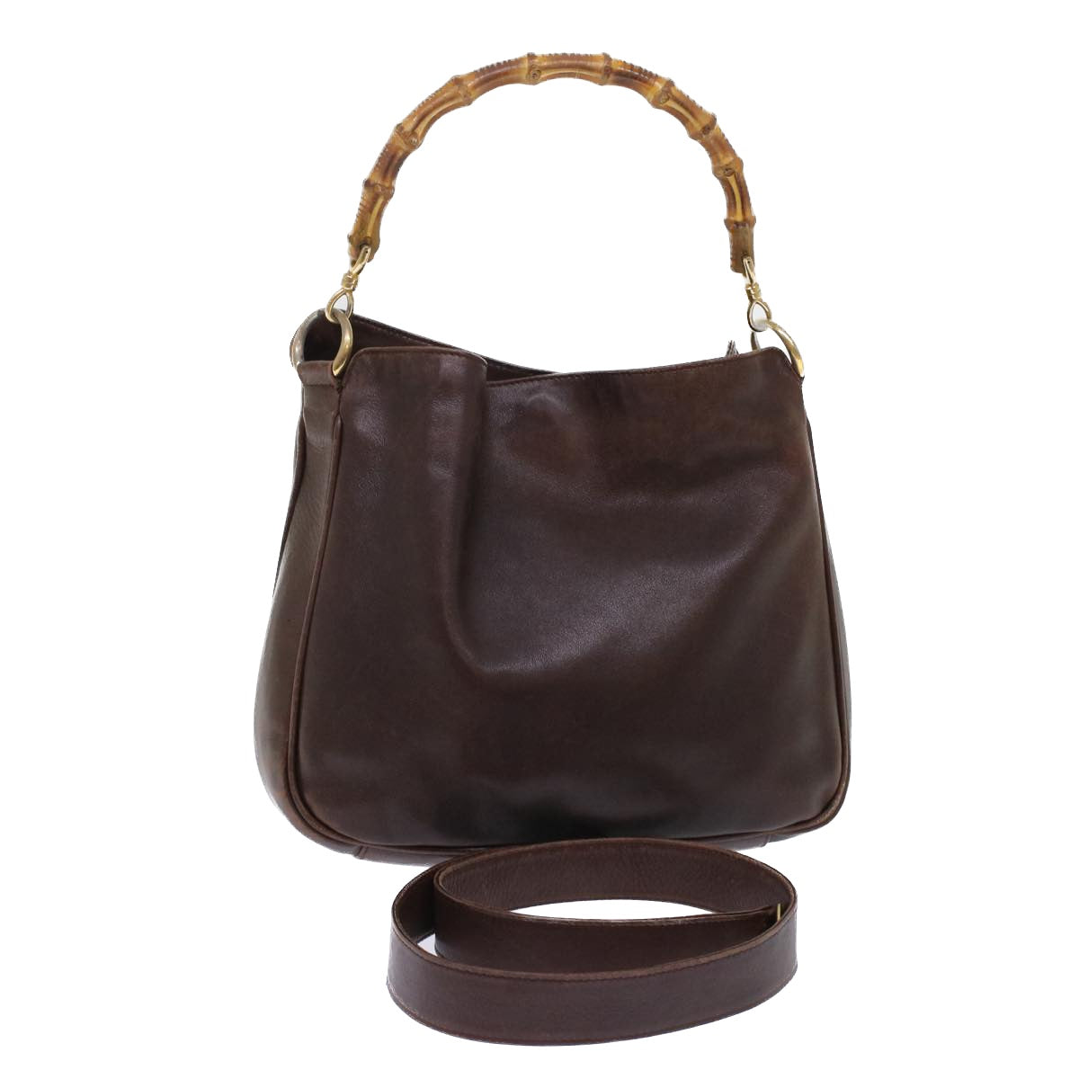 GUCCI Bamboo Hand Bag Leather 2way Brown 49284