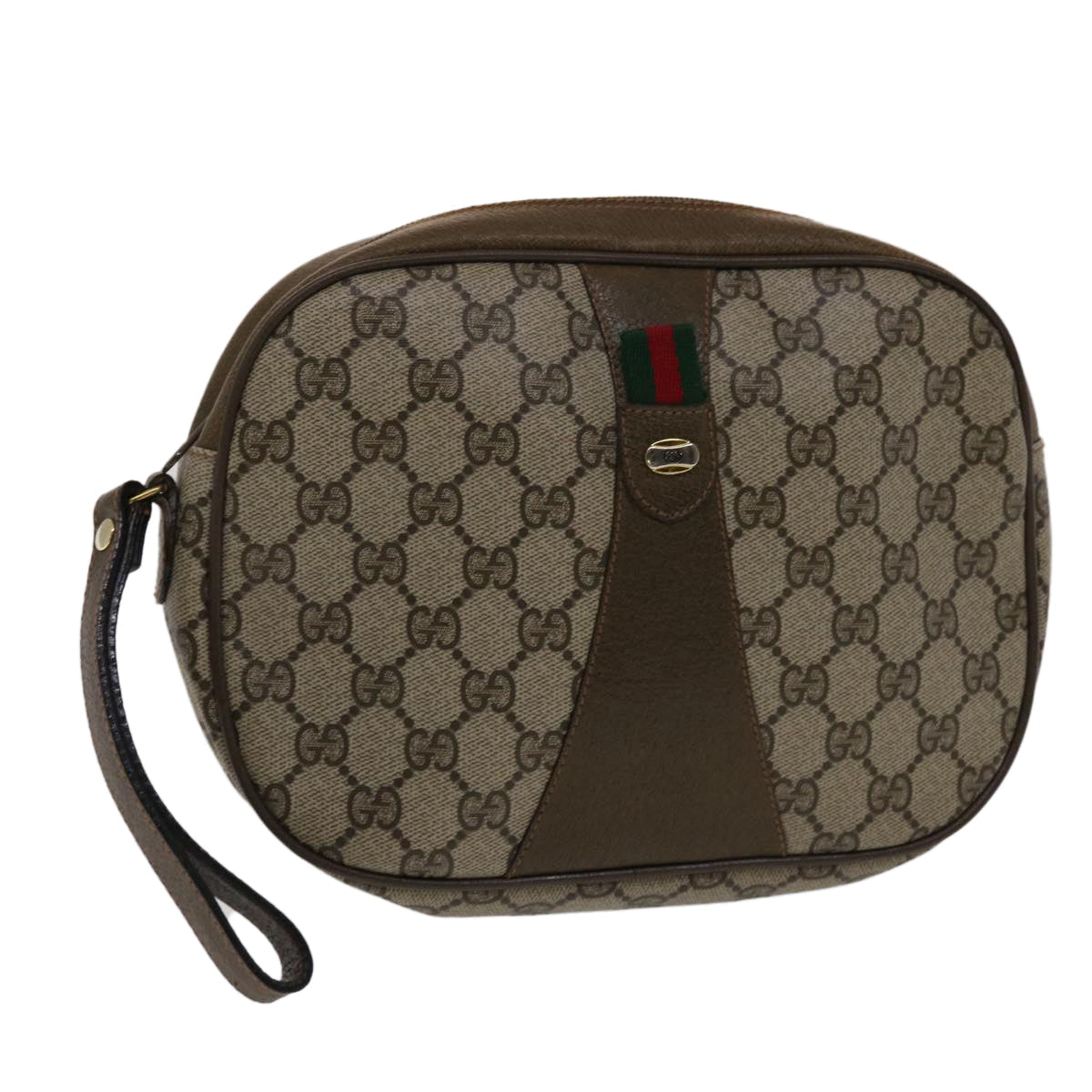 GUCCI GG Canvas Web Sherry Line Clutch Bag Beige Red Green 89 01 034 49787