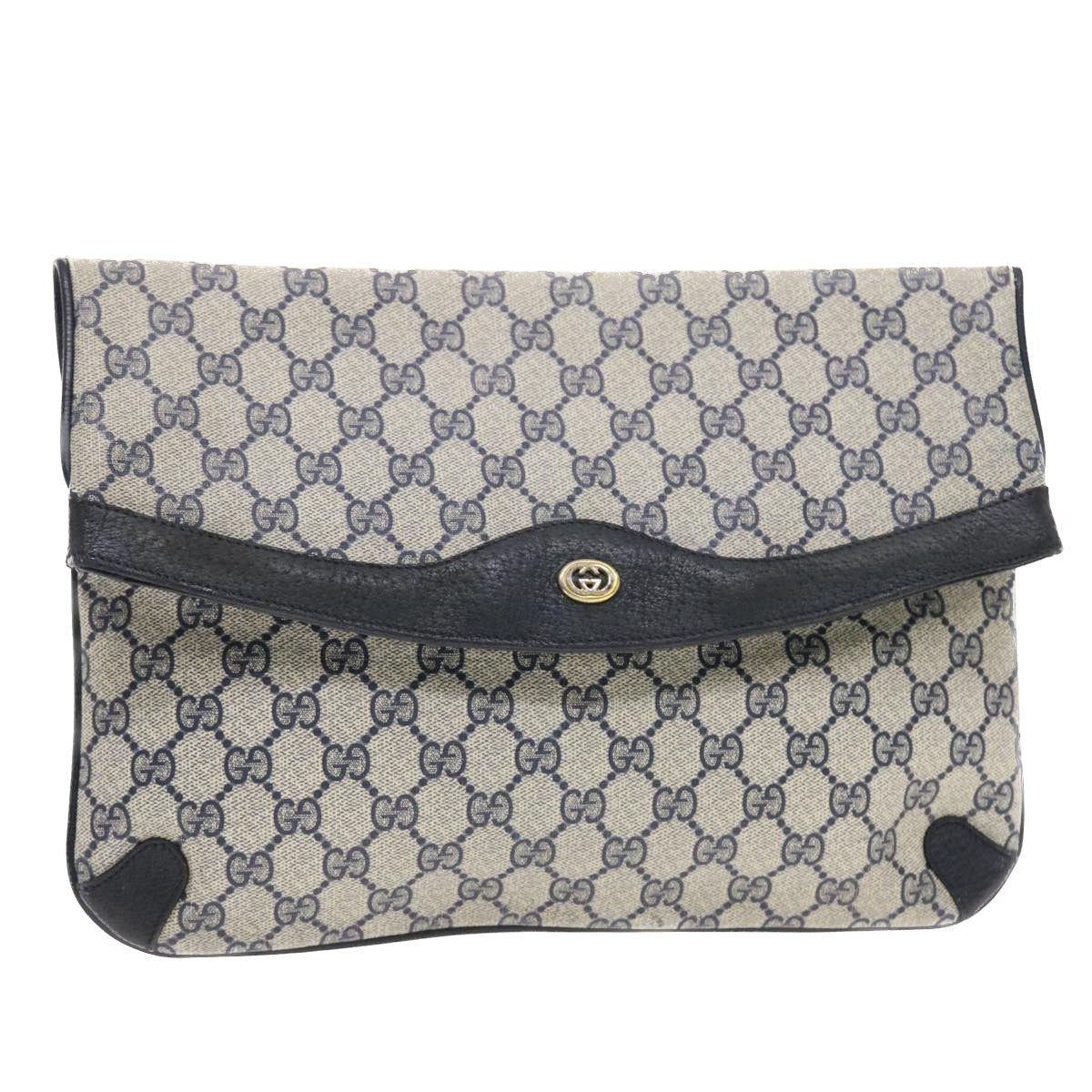 GUCCI GG Canvas Clutch Bag PVC Leather Gray Navy 89 02 075 49798