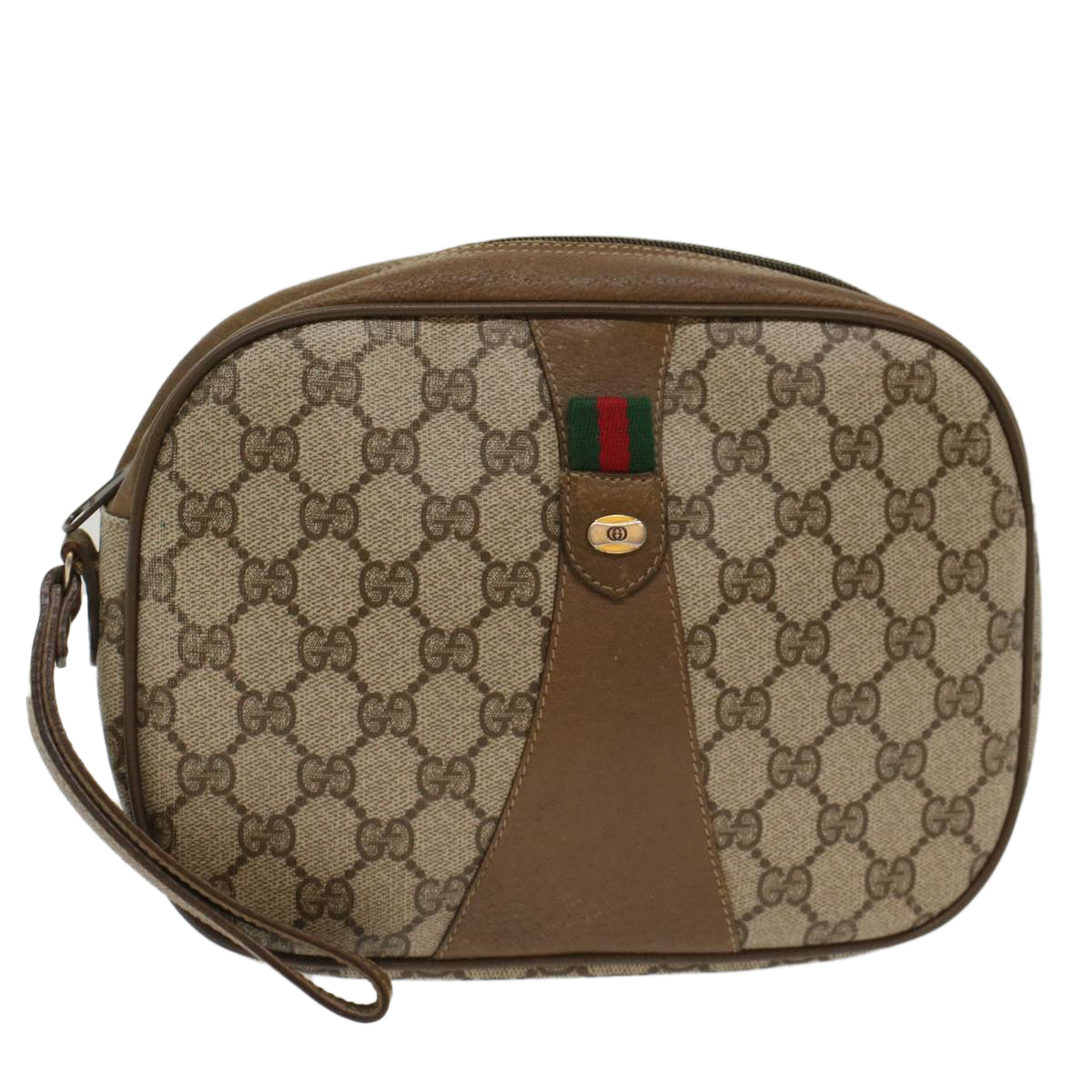 GUCCI GG Canvas Web Sherry Line Clutch Bag Beige Red 8901034 49988