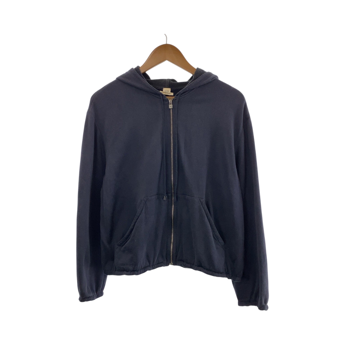 HERMES Hoodie Cotton, Silk Navy SilverMetal Zip-up Hoodie Unisex Women 38 Used