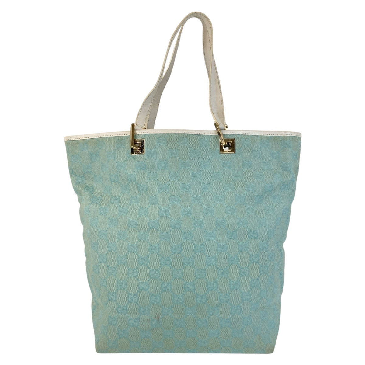 GUCCI Tote Bag 002 1098 GG canvas, leather Mint Light Blue Gold Metal Tote Bag Shoulder Bag Women Used