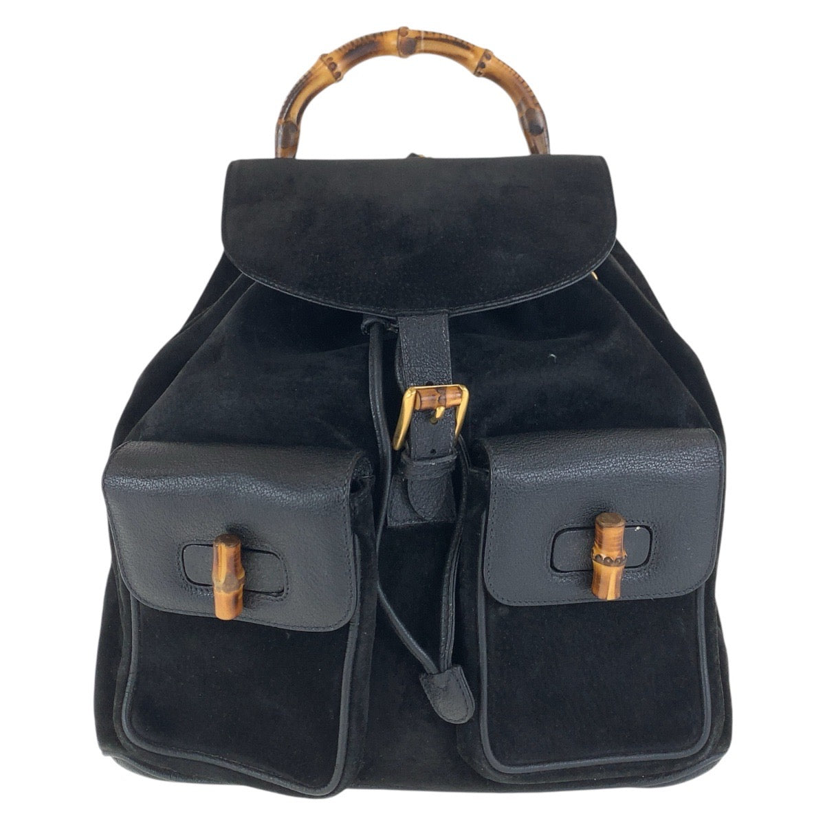 GUCCI Backpack 003 2058 0016 Suede, Leather Black Gold Metal Backpacks & Daypacks Backpacks Bamboo Women Used