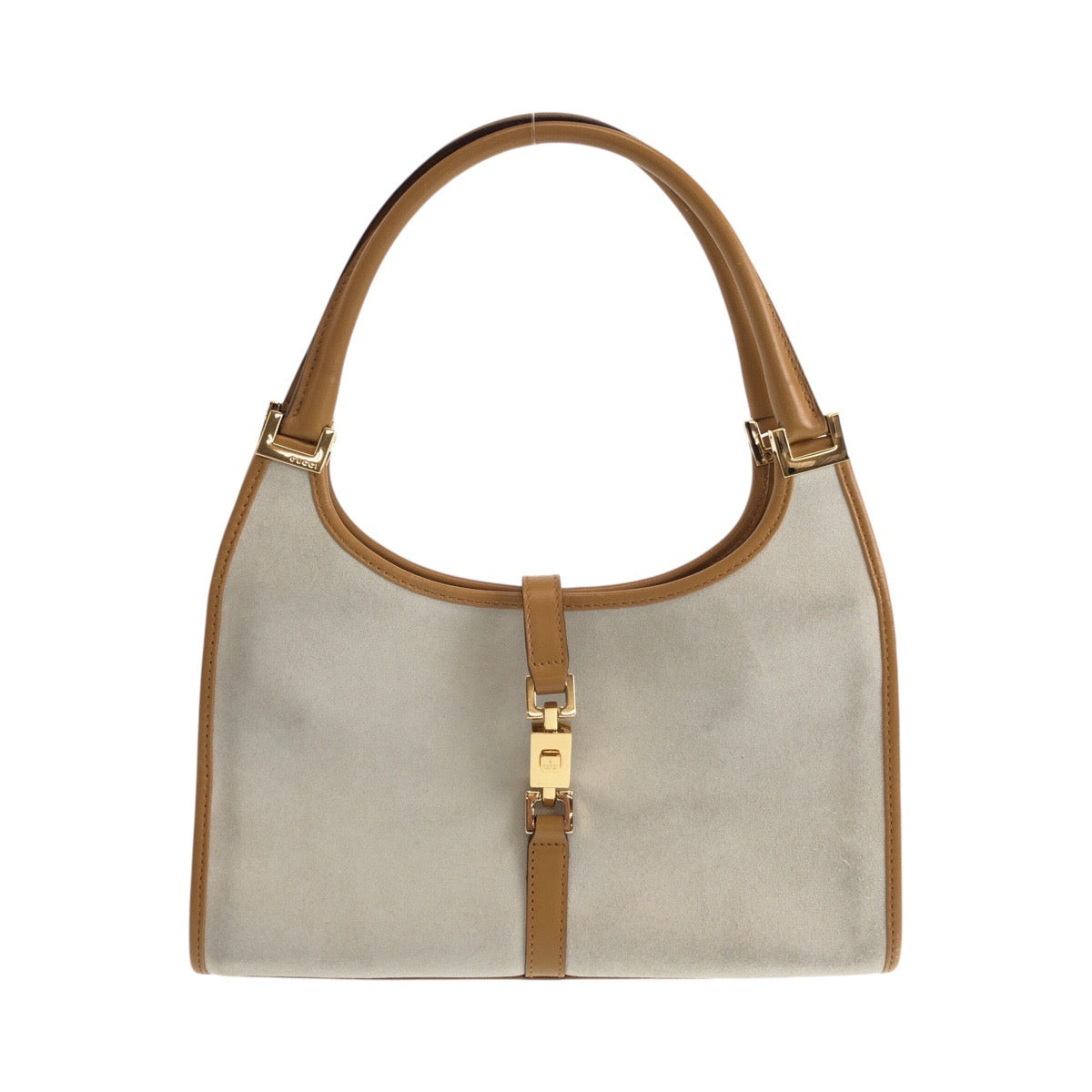 GUCCI Shoulder Bag 002 1068 Suede, Leather Gray Camel Gold Metal Jackie Women Used