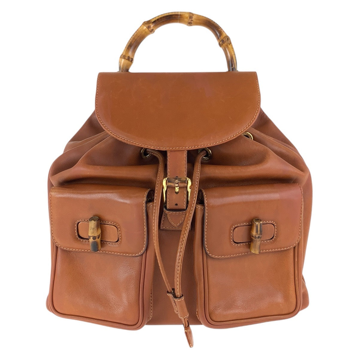 GUCCI Backpack 003 1998 0016 leather Light Brown Camel Gold Metal Backpacks & Daypacks Backpacks Bamboo Women Used