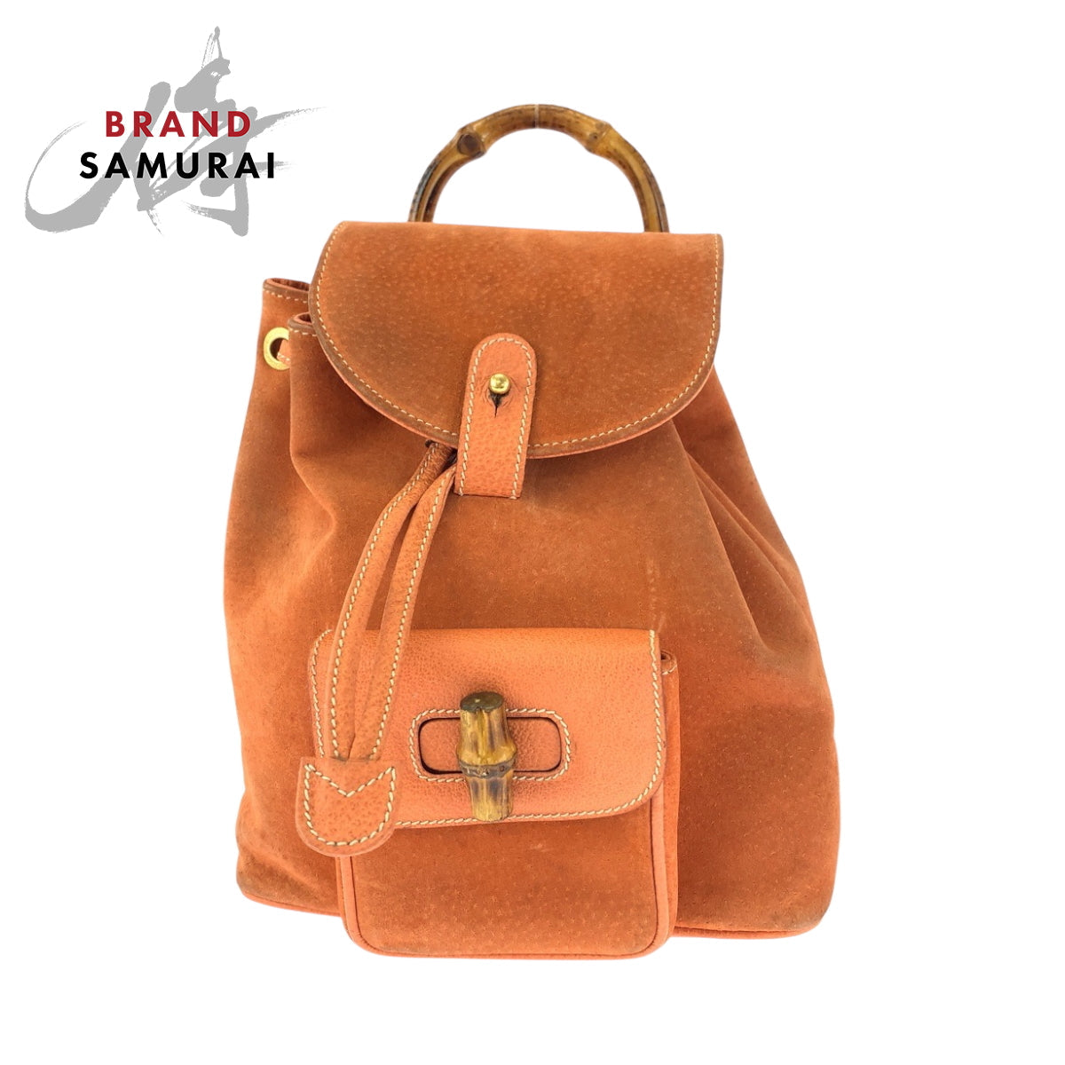 GUCCI Backpack 003 3444 0030 Suede Orange Brown Gold Metal Backpack Backpack Bamboo Women Used