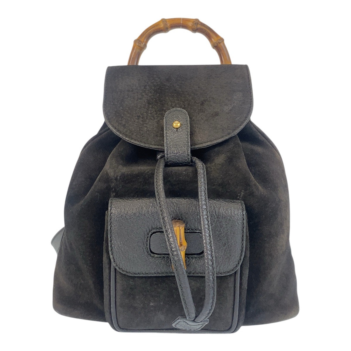 GUCCI Backpack 003 1705 0030 Suede, Leather Black GoldMetal Backpack bag pack Bamboo Women Used