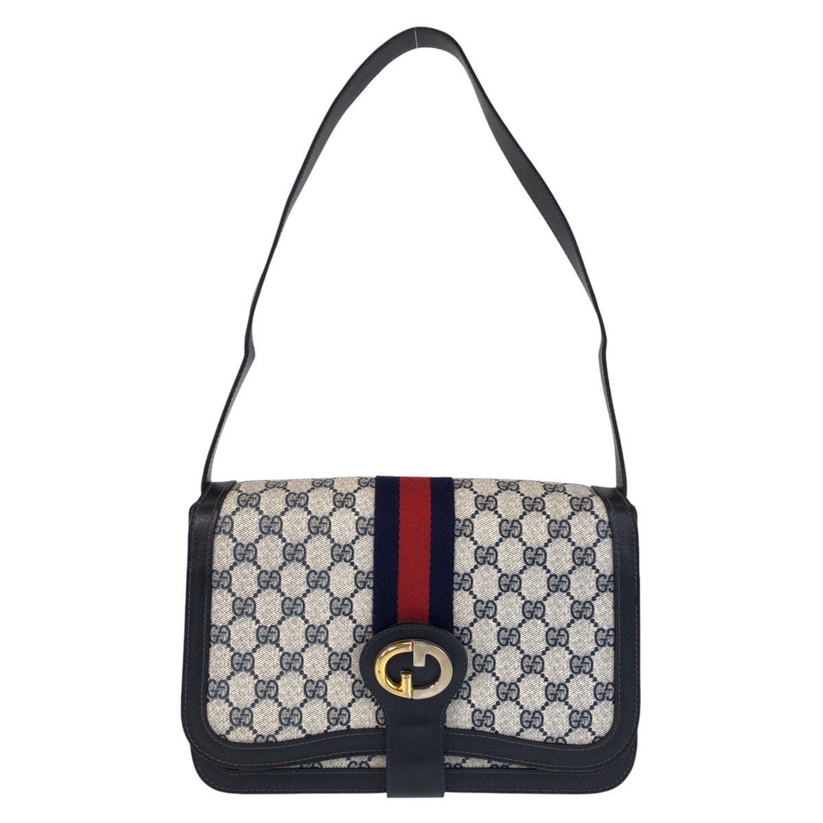 GUCCI Shoulder Bag GG Supreme canvas, leather Gray navy Sherry Line Old Gucci Women Used