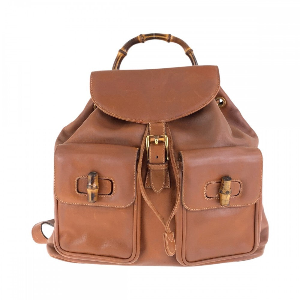 GUCCI Backpack 003 2058 0016 leather Brown Gold Metal Backpacks & Daypacks Backpacks Bamboo Women Used