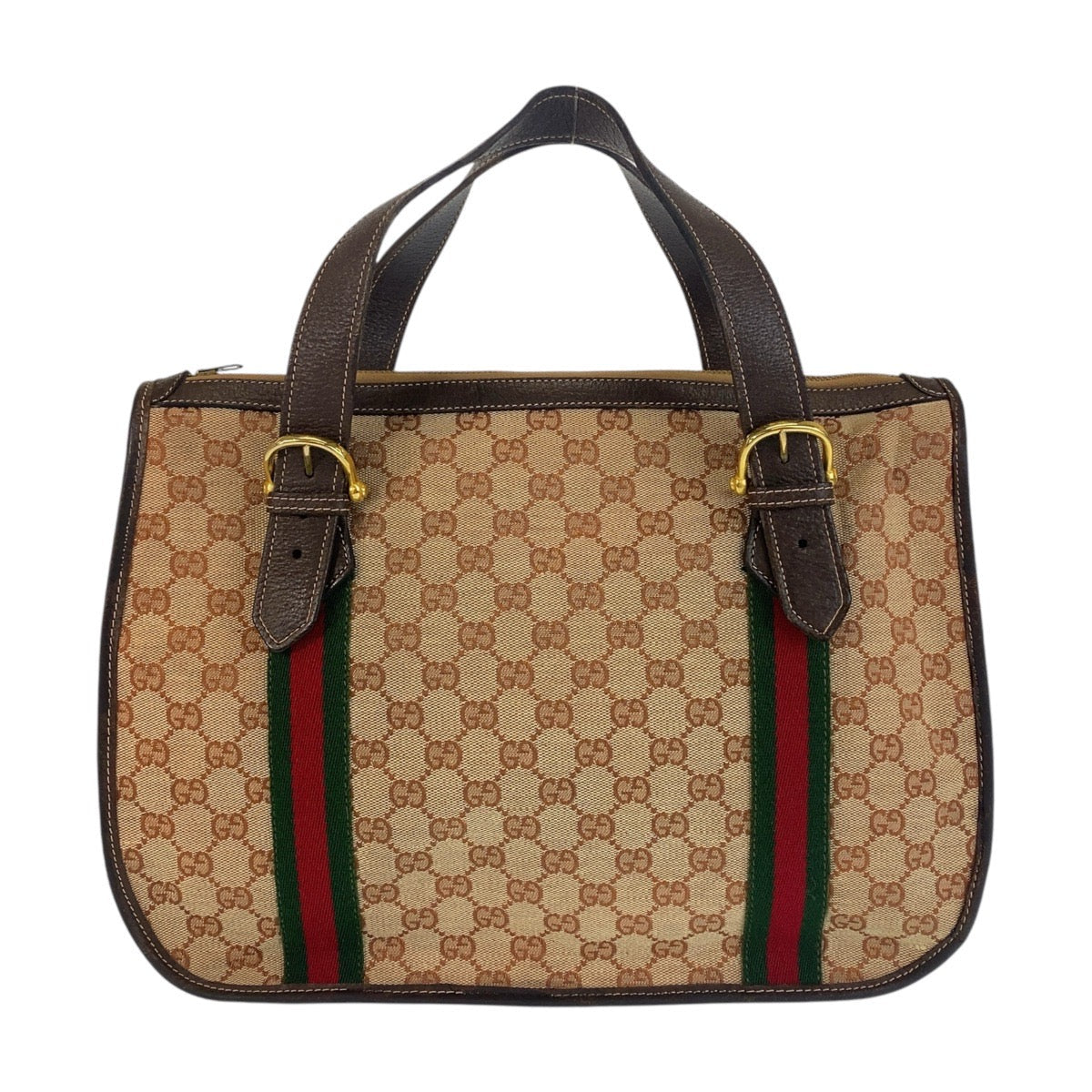 GUCCI Handbag GG canvas, leather Beige Brown Gold Metal Sherry Line Old Gucci Women Used