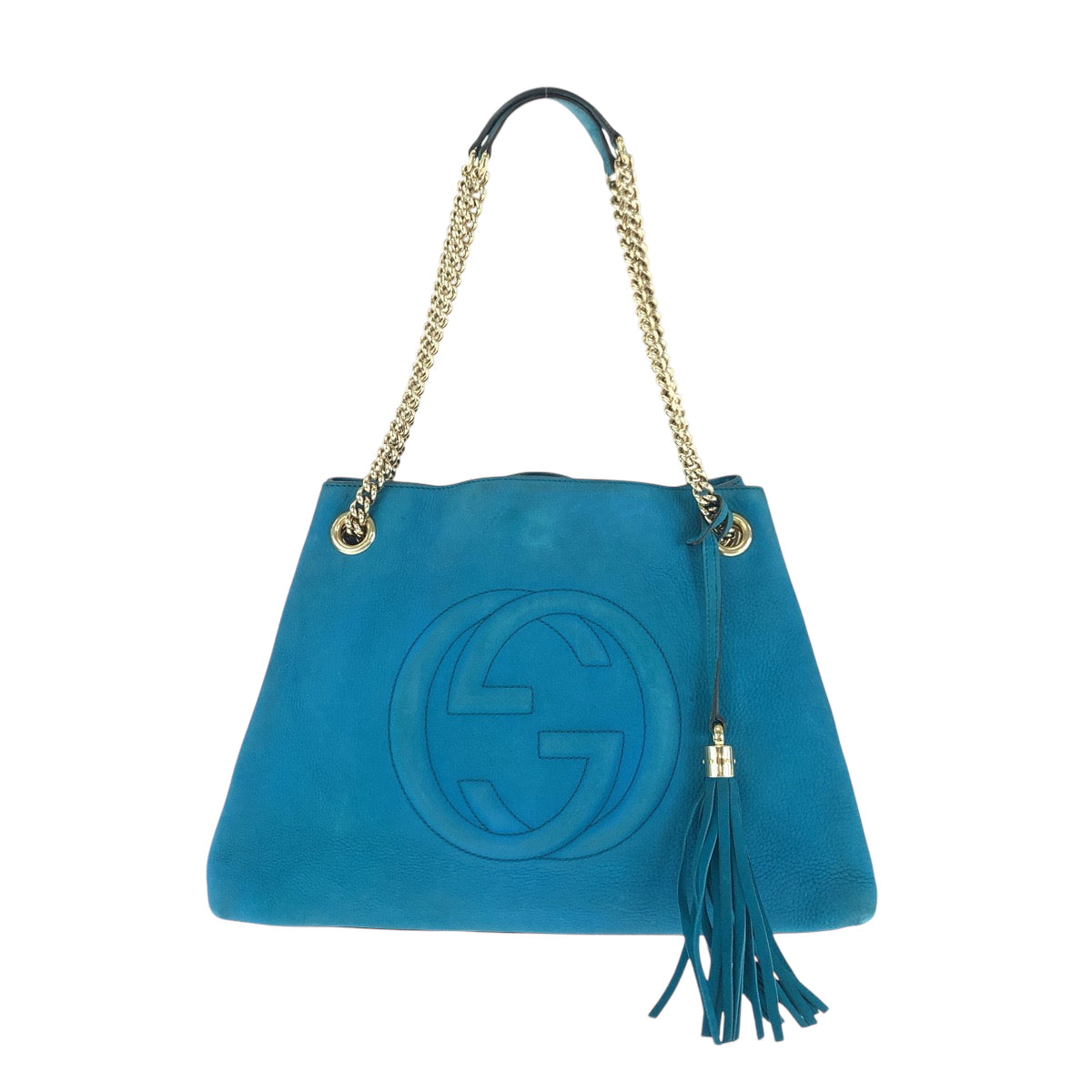 GUCCI Tote Bag 308982 leather blue ChainTote Bag Shoulder Bag Soho Women Used