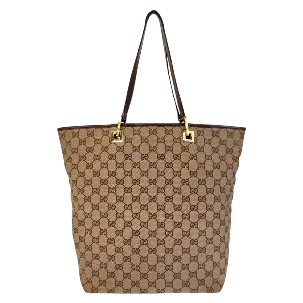 GUCCI Tote Bag 002 1098 GG canvas, leather Beige Brown Gold Metal Tote Bag Shoulder Bag Women Used