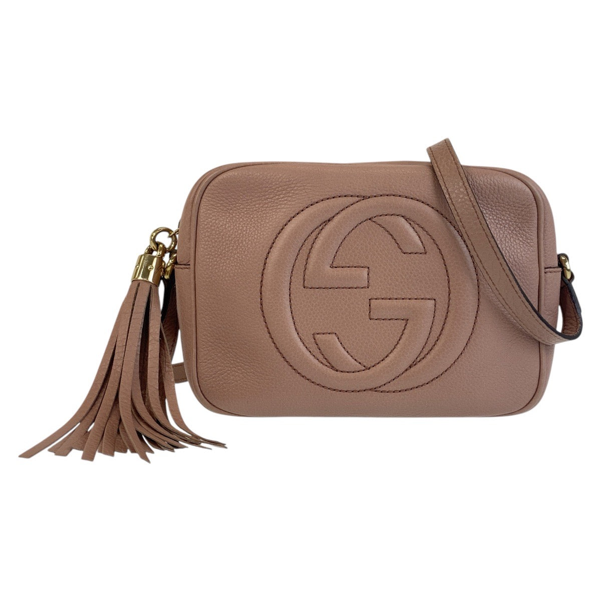 GUCCI Shoulder Bag 303364 leather Pink Beige Gold Metal Shoulder Bag pochette Soho Women Used