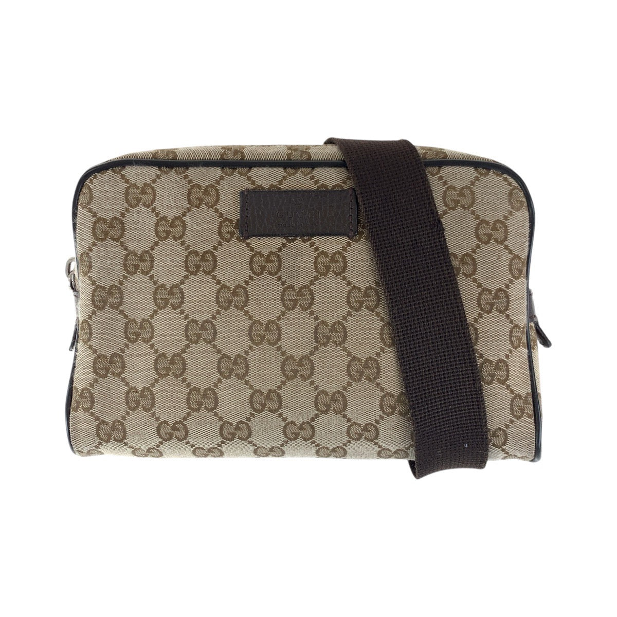 GUCCI Sling bag 449174 GG canvas, leather Brown Silver Metal Sling bag Waist bag mens Used