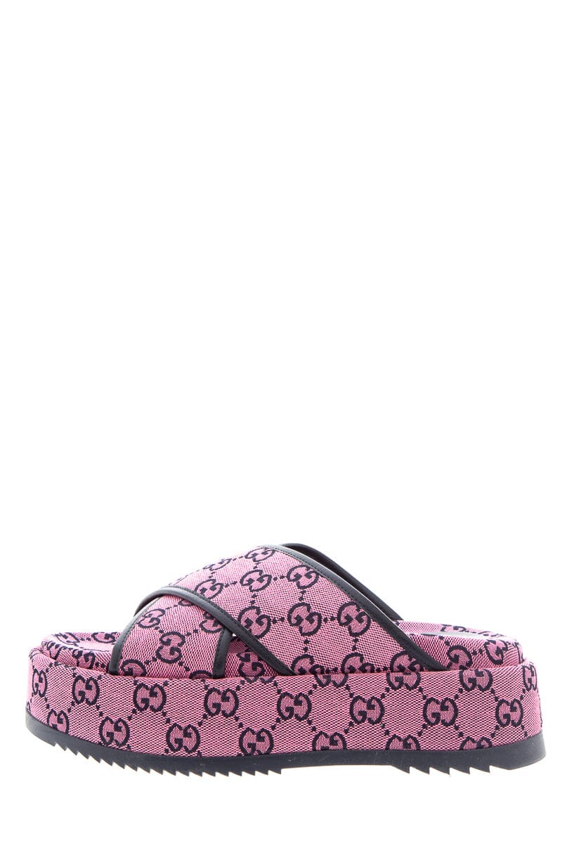 Gucci Pink Canvas GG Cross Strap Sandals SZ 37