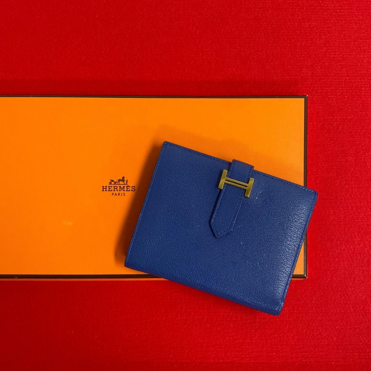 HERMES Bifold Wallet Shave blue Bean compact