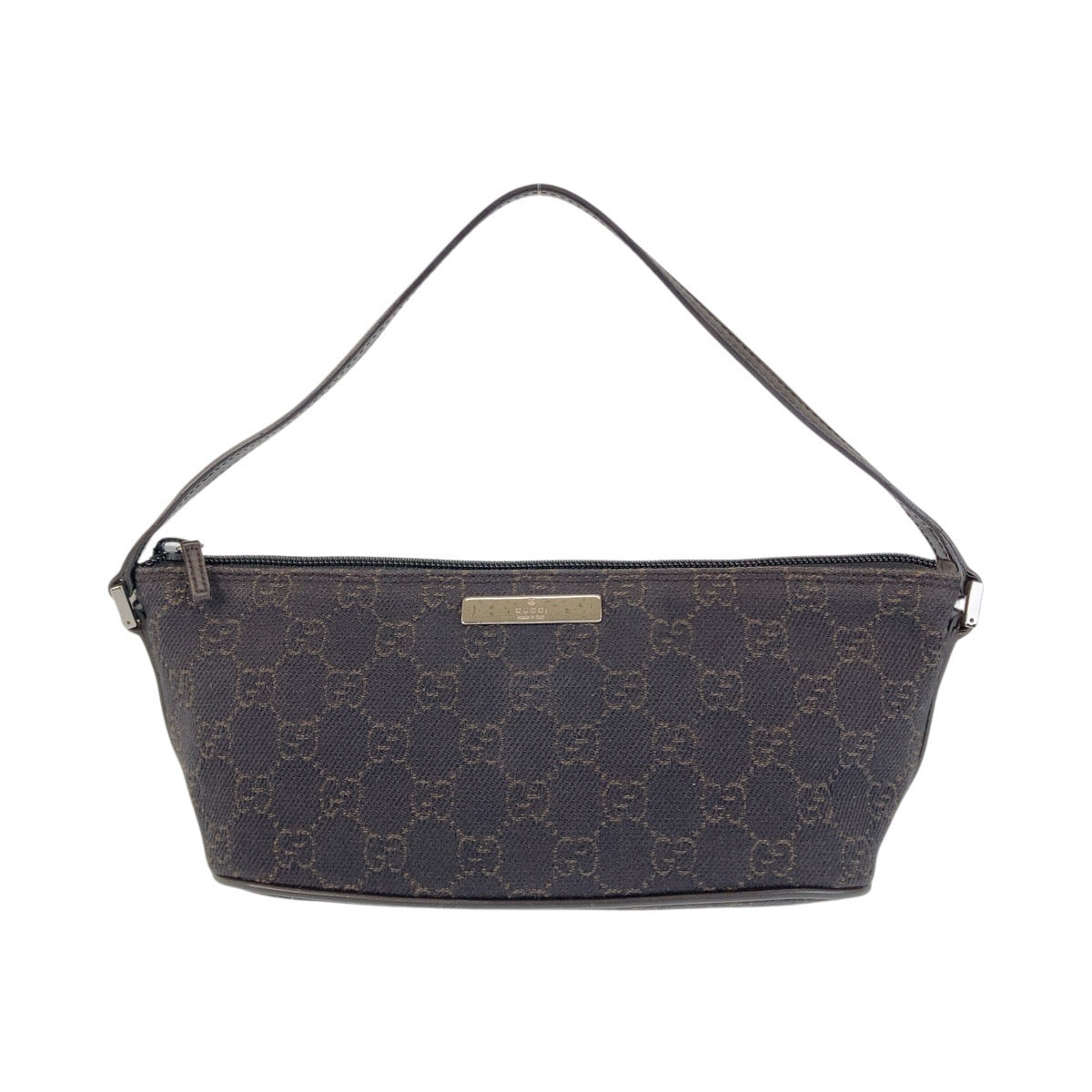 GUCCI Handbag 07198 GG canvas, leather Dark Brown SilverMetal Handbag accessory pouch Women Used