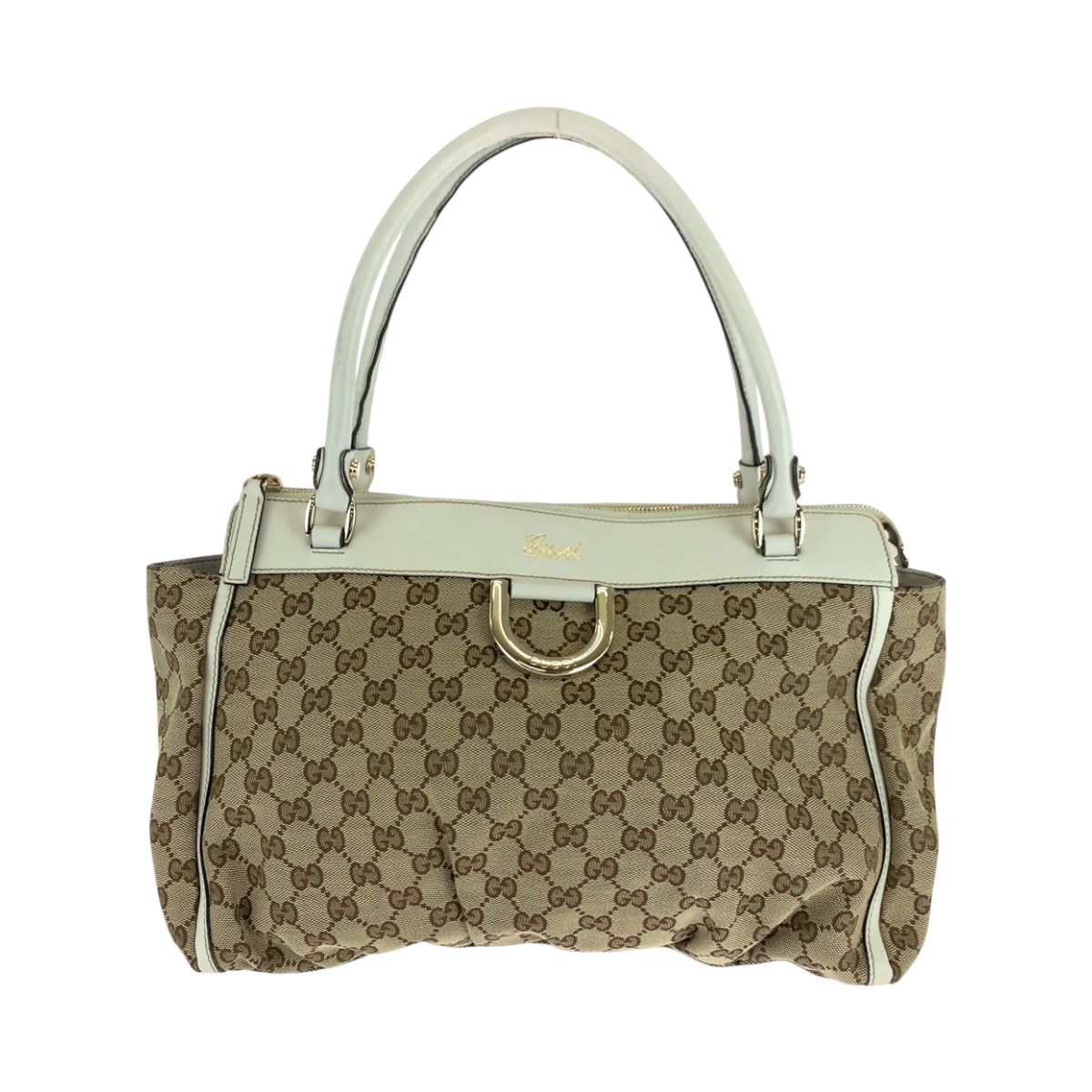 GUCCI Tote Bag 189831 GG canvas Beige White Gold Metal Tote Bag Handbag Shoulder Bag Abbey Women Used