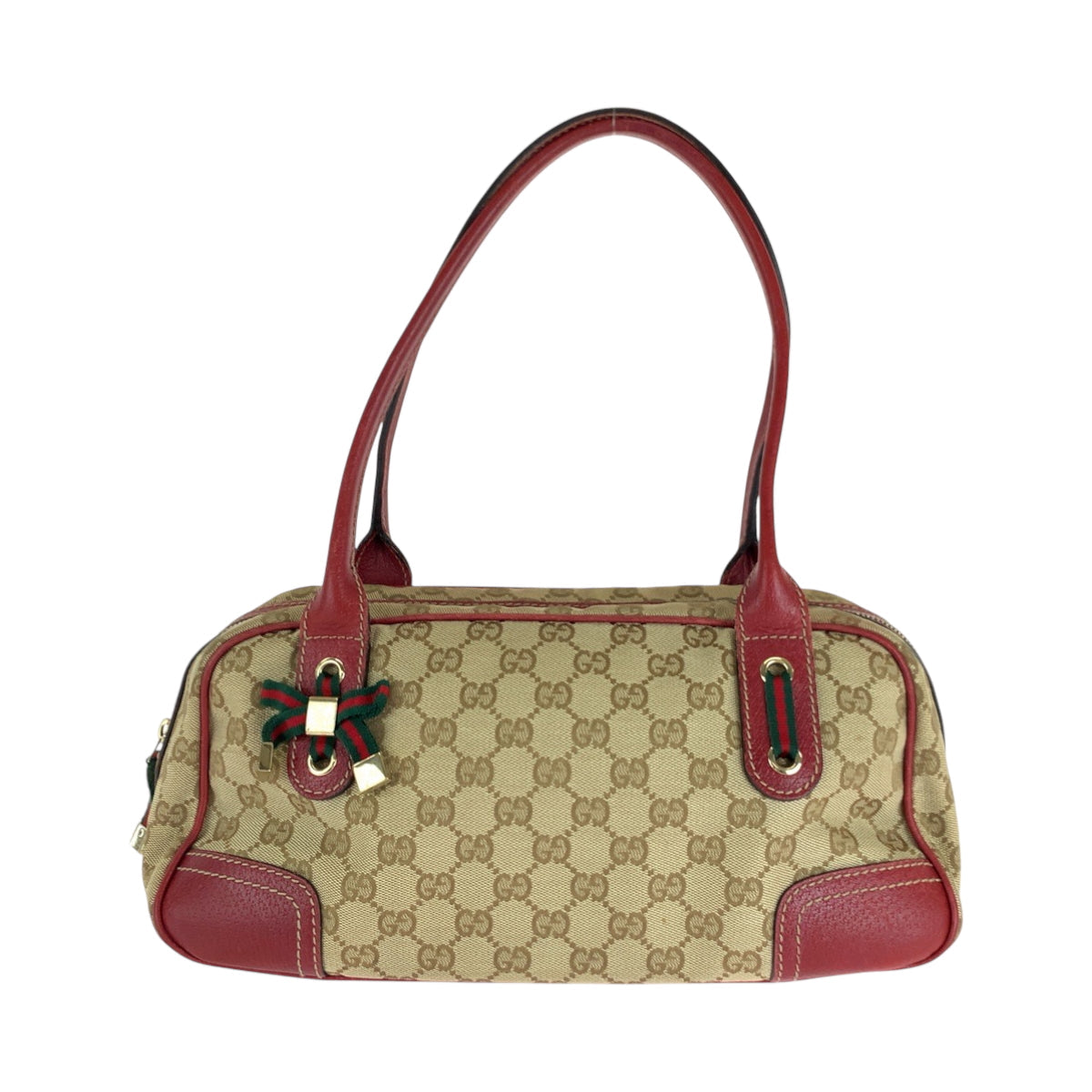GUCCI Handbag 161720 GG canvas Beige Red Gold Metal Handbags Mini Boston Duffel bag Pretty Sherry Ribbon Women Used