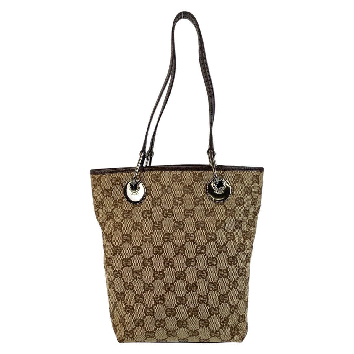 GUCCI Tote Bag 120840 GG canvas, leather Beige Brown SilverMetal Tote Bag Shoulder Bag Women Used