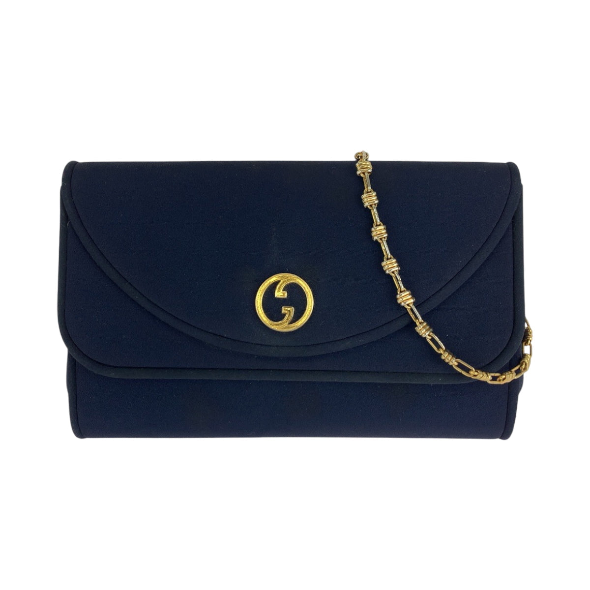 GUCCI Shoulder Bag canvas Navy Gold Metal ChainShoulder Bag Shoulder Old Gucci Women Used