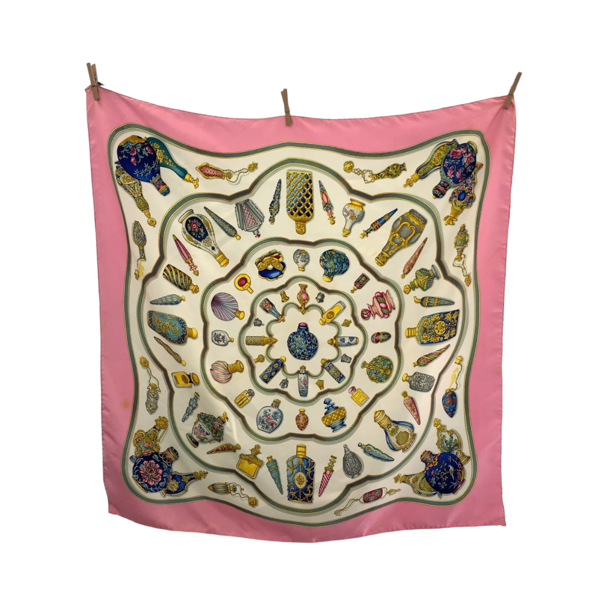 HERMES scarf silk Pink multicolor Perfume bottle Carre90