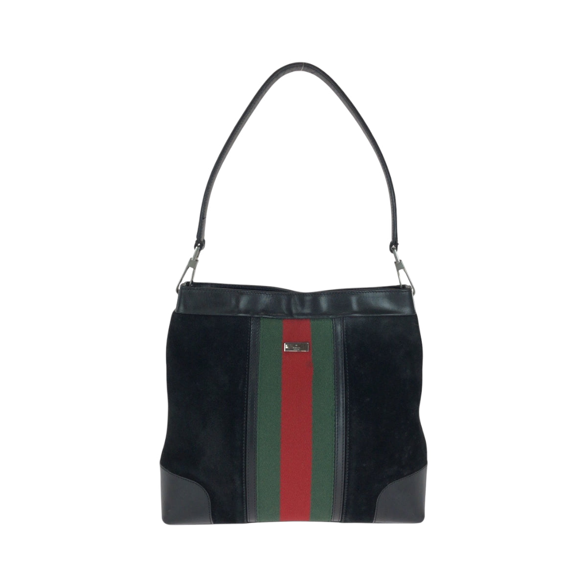 GUCCI Shoulder Bag 33900 Suede Black Green Red SilverMetal Sherry line