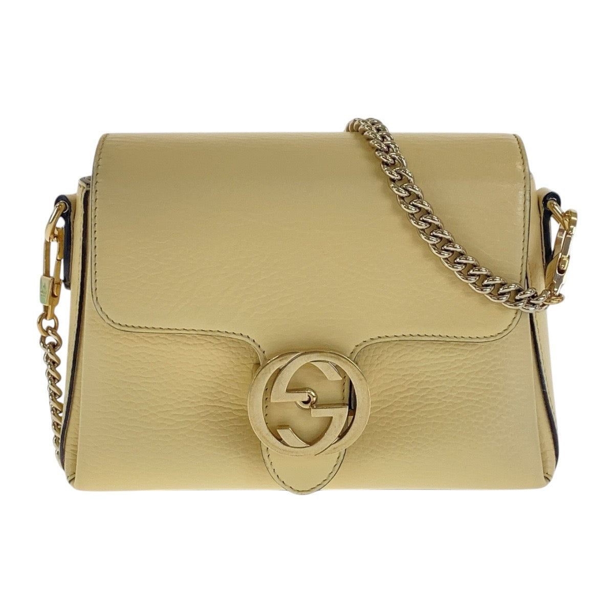 GUCCI Shoulder Bag 607720 leather Ivory Gold Metal Interlocking
