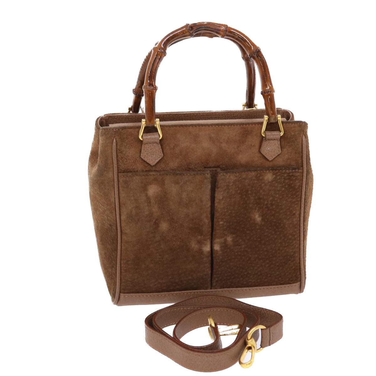 GUCCI Bamboo Hand Bag Suede 2way Brown 50264