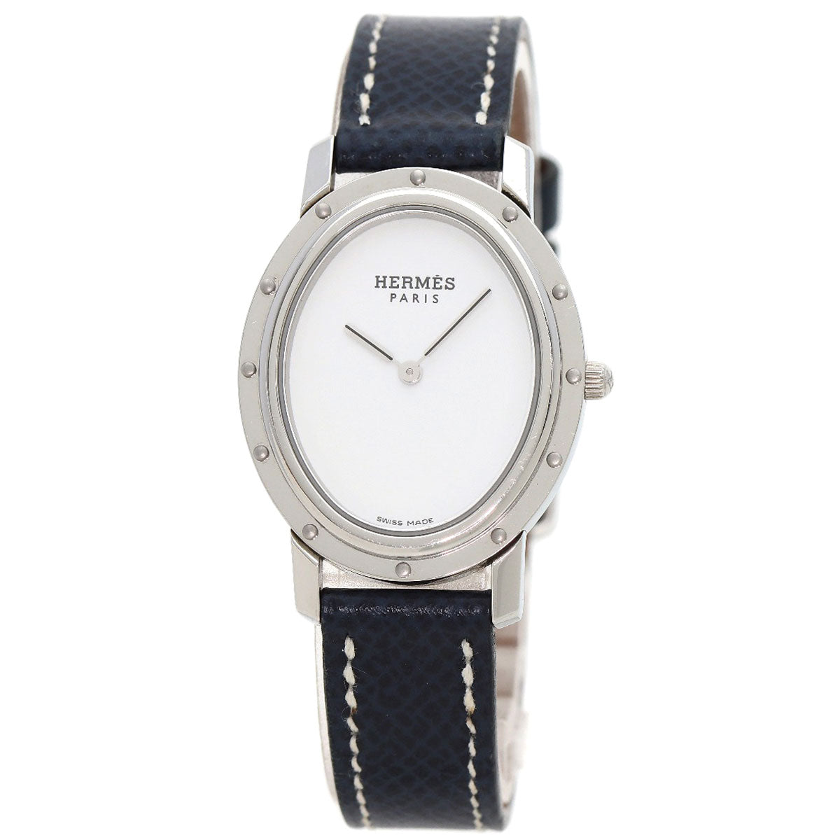 HERMES Watches Quartz CO1.510 Stainless Steel, Leather Silver Clipper oval white dial Women Used