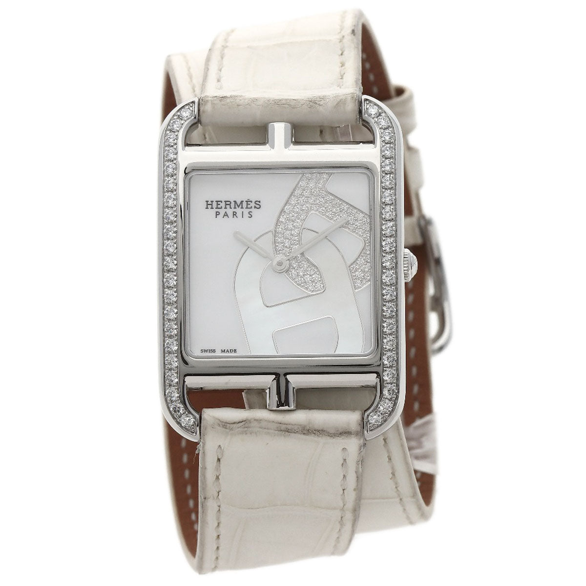 HERMES Watches Quartz CC3.730 Stainless Steel, Leather, Diamond Silver Cape Cod Chene Dunkle White shell dial Women Used