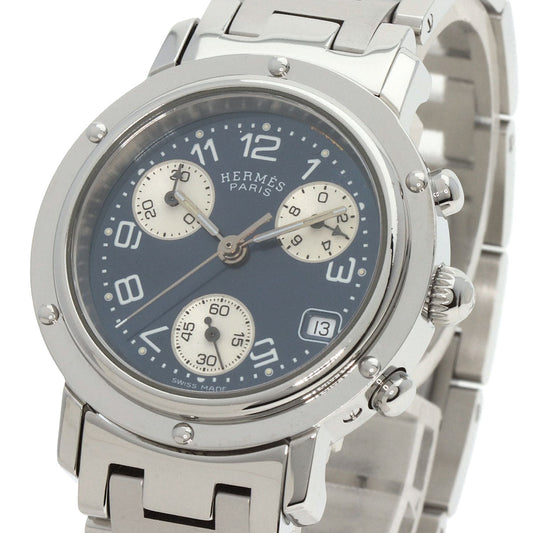 HERMES Watches Quartz CL1.310 Stainless Steel , Stainless Steel Silver Clipper Chronograph blue dial Women Used